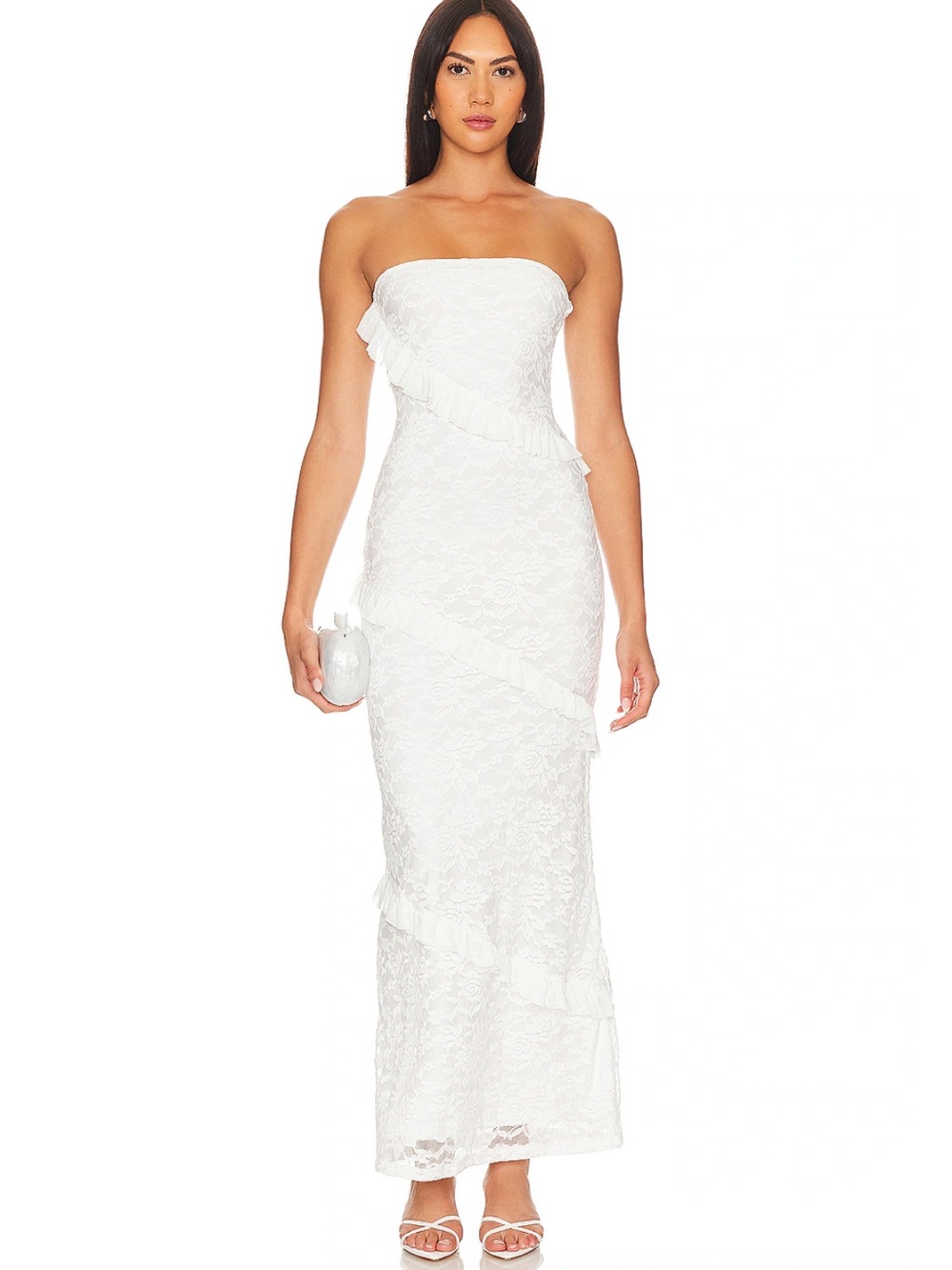 Strapless White Lace Ruffle Maxi Dress Revolve Xandra Maxi